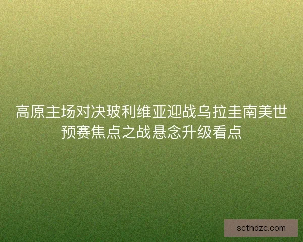 高原主场对决玻利维亚迎战乌拉圭南美世预赛焦点之战悬念升级看点